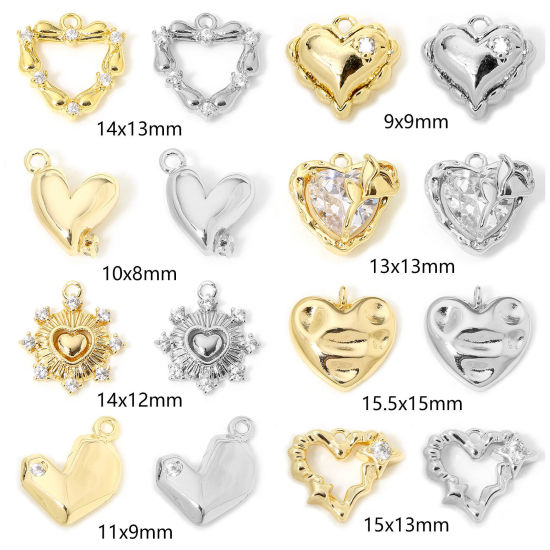 Imagen de 2 Unidades Respetuoso del Medio Ambiente Latón día de San Valentín Colgantes Charms Corazón Oro Real Chapado Claro Circón Artificial