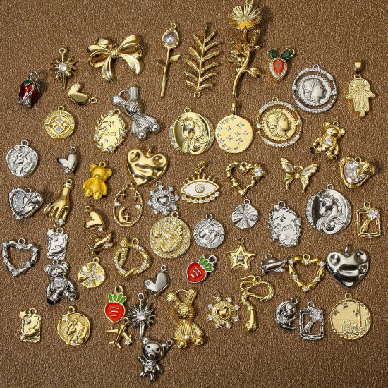 Imagen de 2 Unidades Respetuoso del Medio Ambiente Latón día de San Valentín Colgantes Charms Corazón Oro Real Chapado Claro Circón Artificial