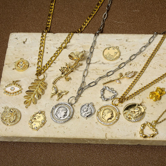 Imagen de 2 Unidades Respetuoso del Medio Ambiente Latón día de San Valentín Colgantes Charms Corazón Oro Real Chapado Claro Circón Artificial