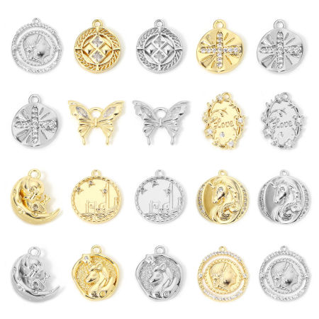 Image de 1 Pièce Breloques en Laiton Respectueux de la Nature Papillon Plaqué Or Véritable Croix