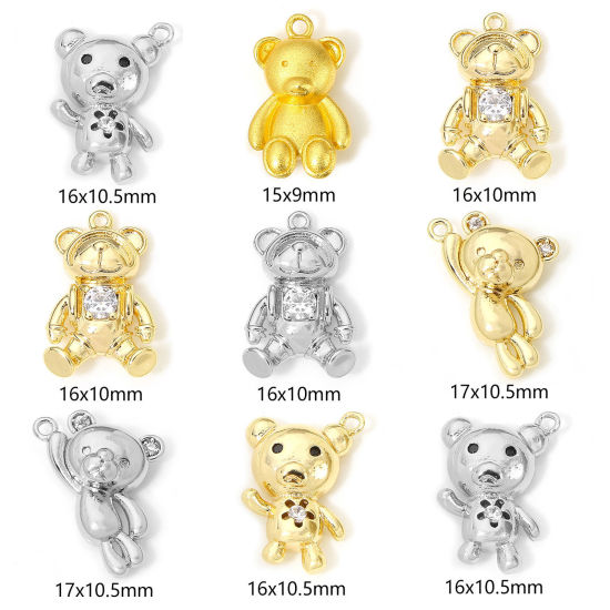 Picture of Eco-friendly Brass Charms Real Gold Plated Bear Animal Clear Cubic Zirconia