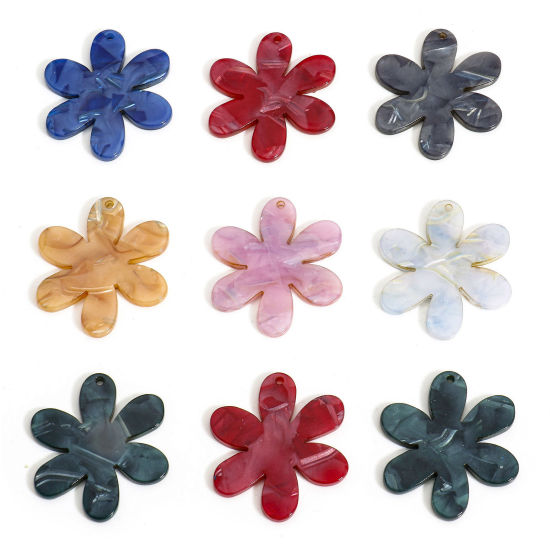 Picture of 5 PCs Acrylic Acetic Acid Series Pendants Flower Multicolor 3.6cm x 3.1cm