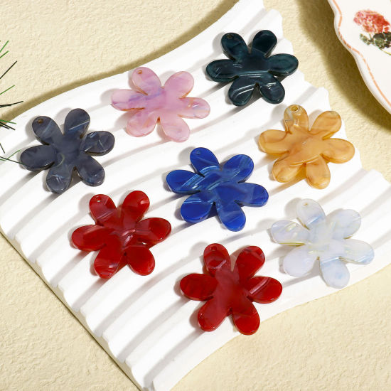 Picture of 5 PCs Acrylic Acetic Acid Series Pendants Flower Multicolor 3.6cm x 3.1cm