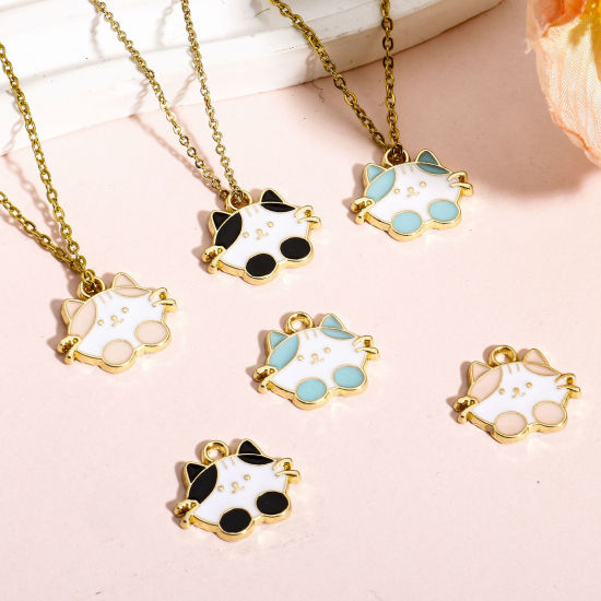 Picture of Zinc Based Alloy Charms Gold Plated Cat Animal Enamel 17mm x 14mm