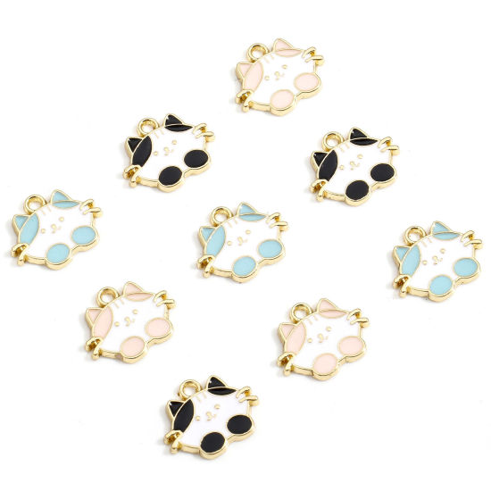 Picture of Zinc Based Alloy Charms Gold Plated Cat Animal Enamel 17mm x 14mm
