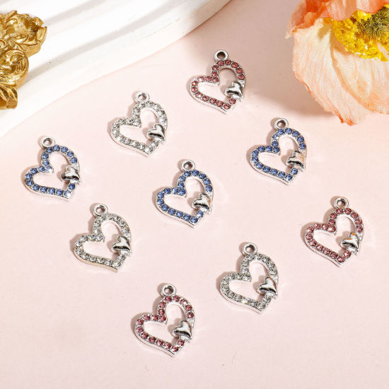 Picture of Zinc Based Alloy Valentine's Day Charms Multicolor Heart Micro Pave 18mm x 15mm
