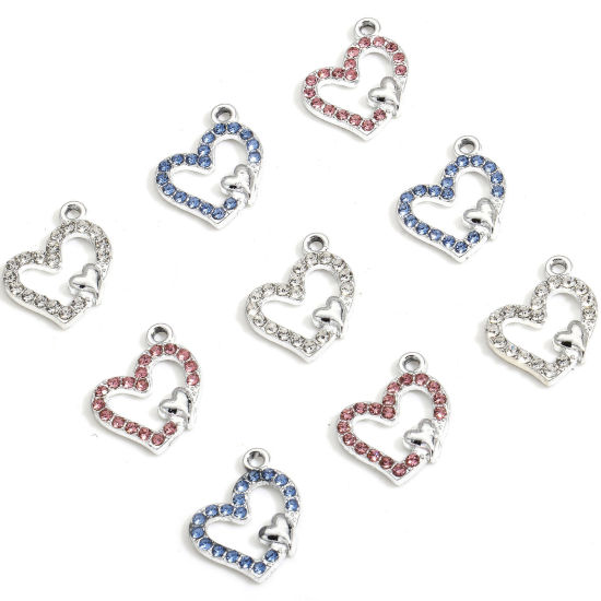 Picture of Zinc Based Alloy Valentine's Day Charms Multicolor Heart Micro Pave 18mm x 15mm
