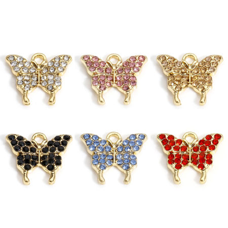 Immagine di 10 Pz Lega di Zinco Insetto Charms Oro Placcato Farfalla Micro Spianare 17mm x 15mm