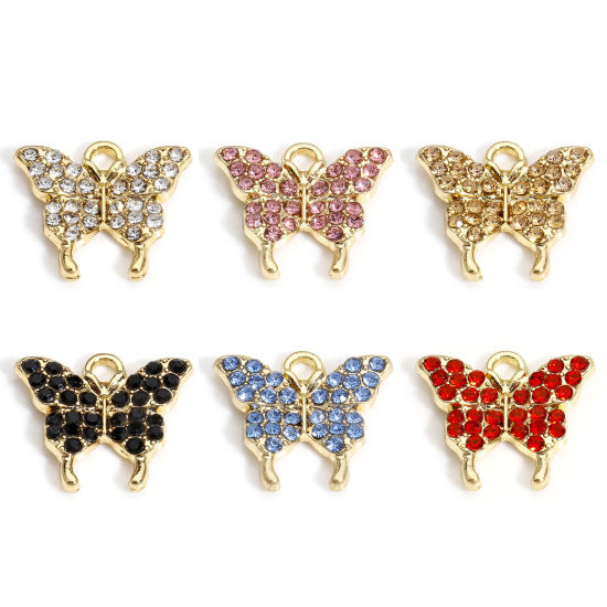 Picture of Zinc Based Alloy Insect Charms Gold Plated Butterfly Animal Micro Pave 17mm x 15mm