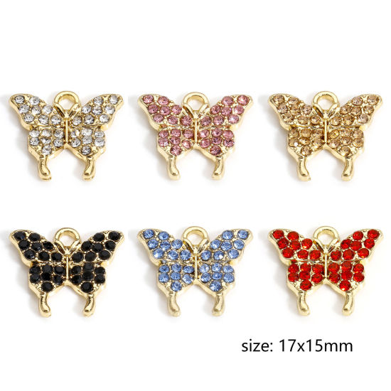 Bild von 10 PCs Zinc Based Alloy Insect Charms Gold Plated Butterfly Animal Micro Pave 17mm x 15mm