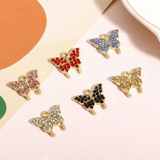 Picture of Zinc Based Alloy Insect Charms Gold Plated Butterfly Animal Micro Pave 17mm x 15mm