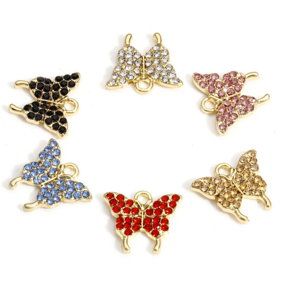 Bild von 10 PCs Zinc Based Alloy Insect Charms Gold Plated Butterfly Animal Micro Pave 17mm x 15mm