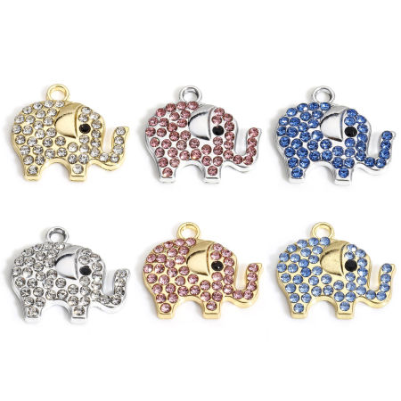 Picture of Zinc Based Alloy Charms Multicolor Elephant Animal Micro Pave 19mm x 17mm