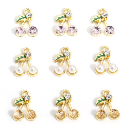 10 Stück Zinklegierung Charms Vergoldet Kirsche 17mm x 12mm