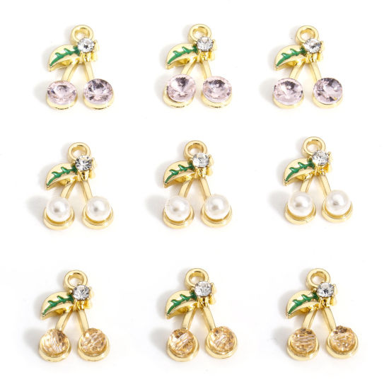 Picture of 10 PCs Zinc Based Alloy Charms Gold Plated Cherry Fruit 17mm x 12mm