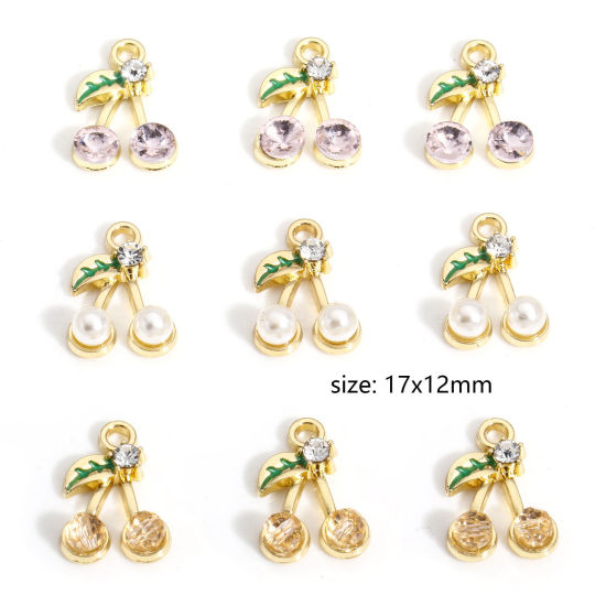 Picture of 10 PCs Zinc Based Alloy Charms Gold Plated Cherry Fruit 17mm x 12mm