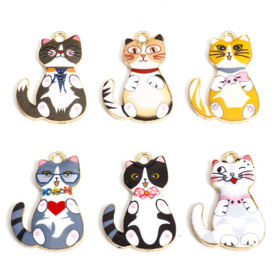 Picture of Zinc Based Alloy Charms Multicolor Cat Animal Enamel 28mm x 18mm