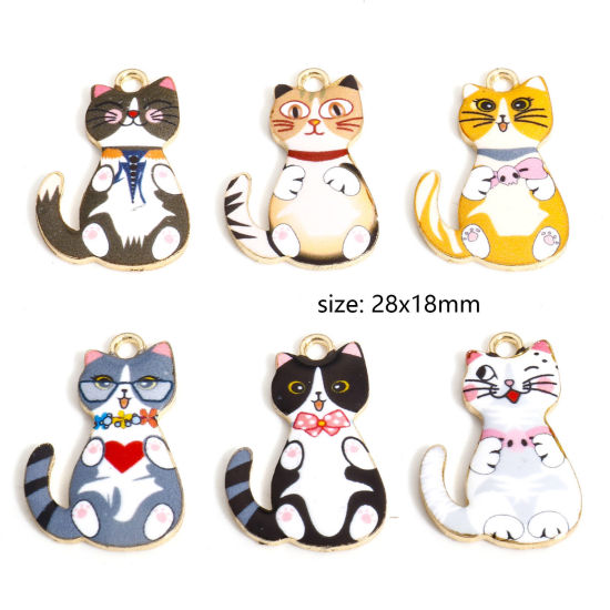 Picture of Zinc Based Alloy Charms Multicolor Cat Animal Enamel 28mm x 18mm