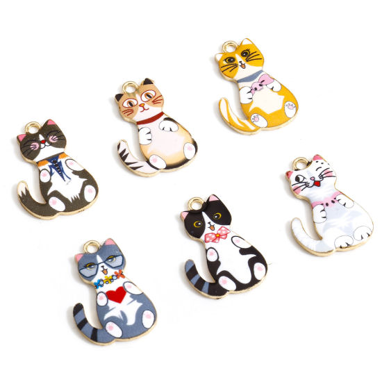 Picture of 10 PCs Zinc Based Alloy Charms Multicolor Cat Animal Enamel 28mm x 18mm