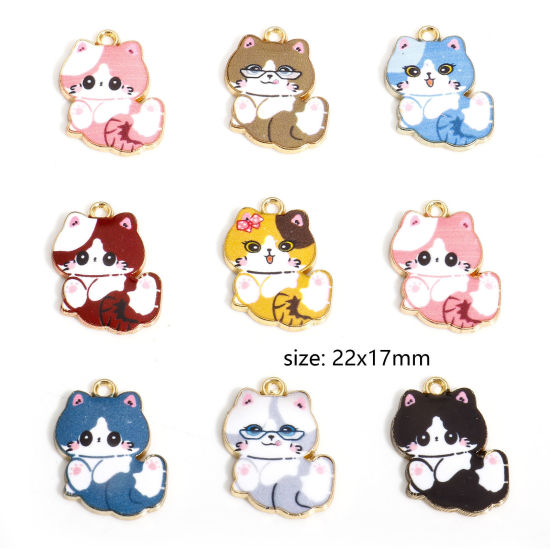 Picture of Zinc Based Alloy Charms Multicolor Cat Animal Enamel 22mm x 17mm