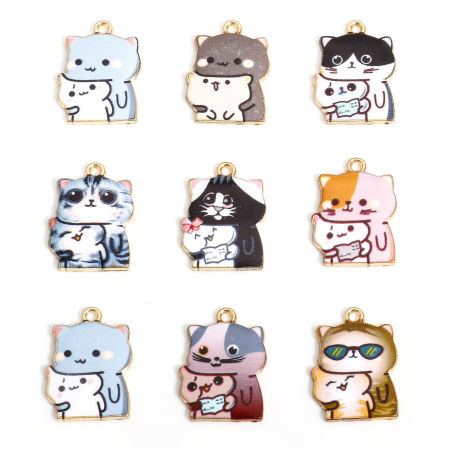 Picture of Zinc Based Alloy Charms Multicolor Cat Animal Enamel 22mm x 16mm
