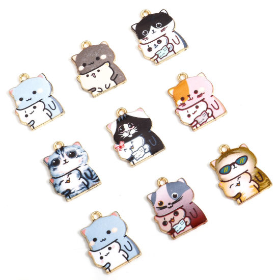 Picture of Zinc Based Alloy Charms Multicolor Cat Animal Enamel 22mm x 16mm