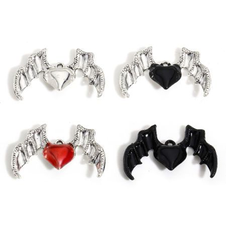 Immagine di 10 Pz Lega di Zinco Halloween Ciondoli Multicolore Diavolo Di Halloween Ali Smalto 3.7cm x 2.5cm