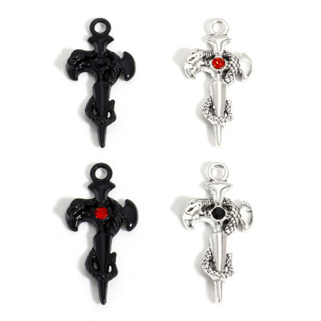 Immagine di 2 Pz Lega di Zinco Halloween Ciondoli Multicolore Croce Serpente 5.4cm x 2.6cm