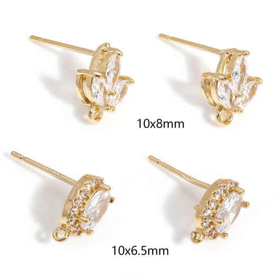 Picture of Brass Ear Post Stud Earring With Loop Connector Accessories Gold Plated Clear Cubic Zirconia