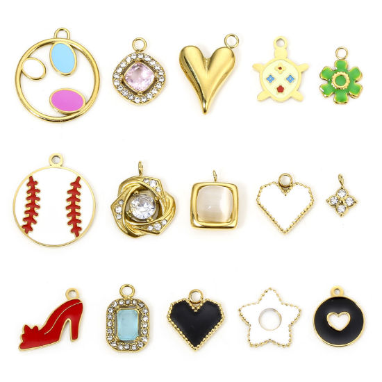 Bild von Eco-friendly Vacuum Plating 304 Stainless Steel Stylish Charms Gold Plated Multicolor Heart Enamel