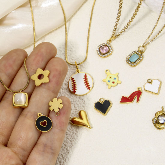 Изображение Eco-friendly Vacuum Plating 304 Stainless Steel Stylish Charms Gold Plated Multicolor Heart Enamel