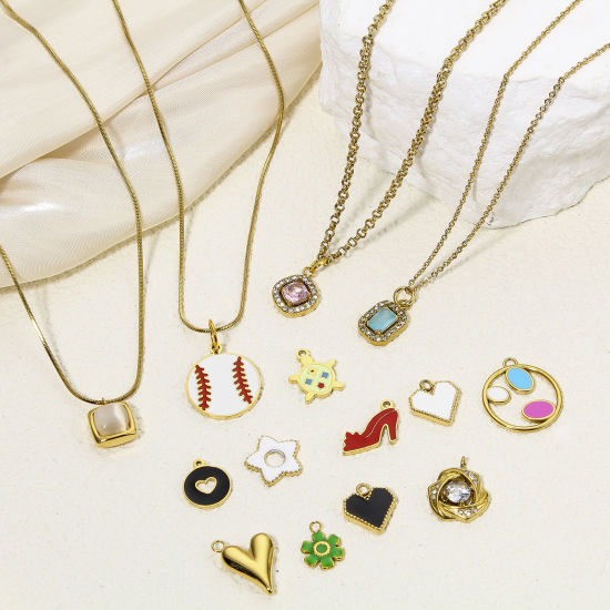 Bild von Eco-friendly Vacuum Plating 304 Stainless Steel Stylish Charms Gold Plated Multicolor Heart Enamel