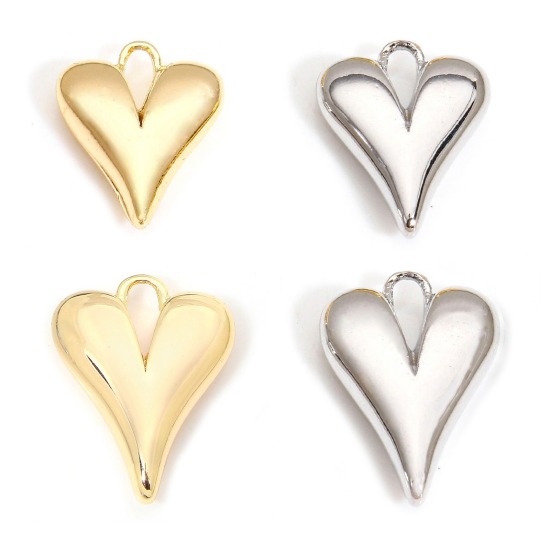 Image de 2 Pcs Breloques La Saint Valentin en Laiton Respectueux de la Nature Cœur Plaqué Or Véritable 3D 13.5mm x 10.5mm
