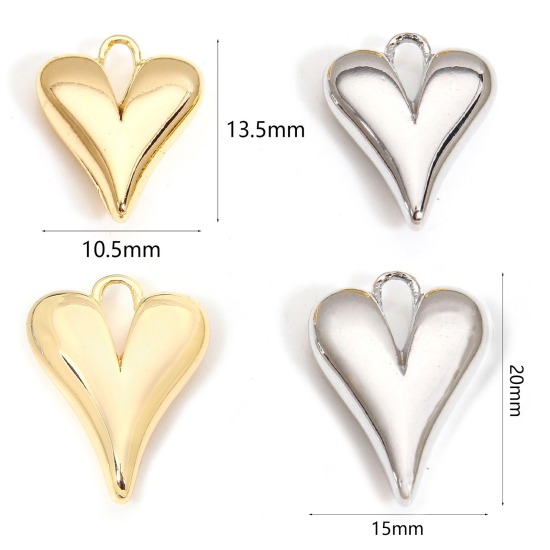 Image de 2 Pcs Breloques La Saint Valentin en Laiton Respectueux de la Nature Cœur Plaqué Or Véritable 3D 13.5mm x 10.5mm