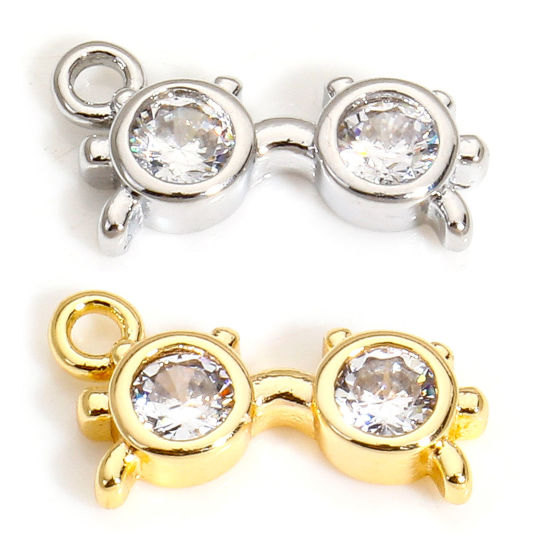 Image de 2 Pcs Breloques Bijoux d'Ecole en Laiton Respectueux de la Nature Lunettes Plaqué Or Véritable à Zircone Cubique Clair 13mm x 7mm