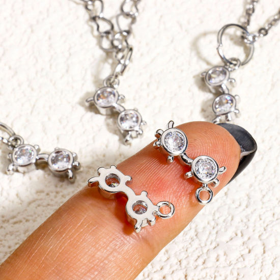 Image de 2 Pcs Breloques Bijoux d'Ecole en Laiton Respectueux de la Nature Lunettes Plaqué Or Véritable à Zircone Cubique Clair 13mm x 7mm