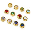 Picture of Eco-friendly 304 Stainless Steel Birthstone Charms Gold Plated Round Multicolor Rhinestone