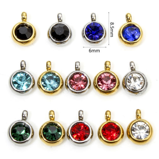 Picture of Eco-friendly 304 Stainless Steel Birthstone Charms Round Multicolor Rhinestone
