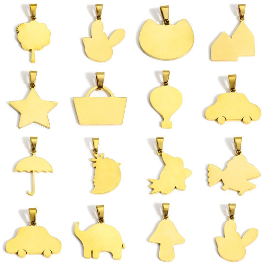 Изображение 2 PCs Eco-friendly 304 Stainless Steel Blank Stamping Tags Charm Pendant 18K Gold Color Mirror Polishing
