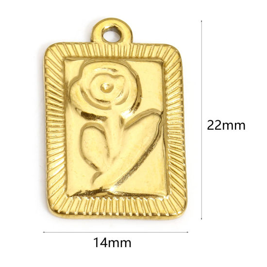 Immagine di 1 Pz Placcatura Sottovuoto 304 Acciaio Inossidabile San Valentino Ciondoli Rettangolo Rosa 22mm x 14mm