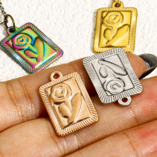 Immagine di 1 Pz Placcatura Sottovuoto 304 Acciaio Inossidabile San Valentino Ciondoli Rettangolo Rosa 22mm x 14mm