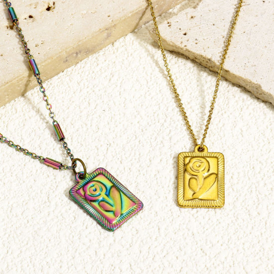 Immagine di 1 Pz Placcatura Sottovuoto 304 Acciaio Inossidabile San Valentino Ciondoli Rettangolo Rosa 22mm x 14mm