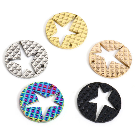 Picture of Vacuum Plating 304 Stainless Steel Galaxy Charms Round Pentagram Star Hollow 27mm Dia.