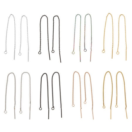 Vacuum Plating 304 Stainless Steel Ear Thread Threader Earrings With Loop 10.5cm, Post/ Wire Size: (21 gauge)