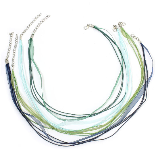 Image de 20 Pièces Collier Multirang en Organza Cordon de Cire de Ruban Couleur Multicolore, 43cm Long