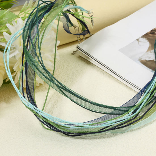 Picture of 20 PCs Organza Ribbon Wax Cord String Multilayer Layered Necklace Multicolor 43cm(16 7/8") long