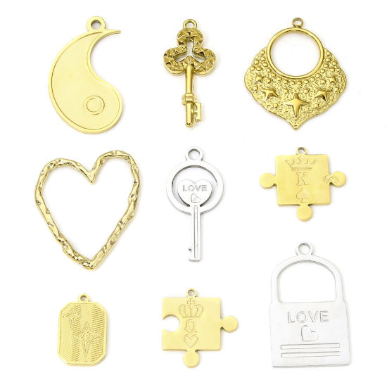 Bild von Eco-friendly 304 Stainless Steel Geometric Charms Multicolor Key Heart Message " LOVE " Hollow