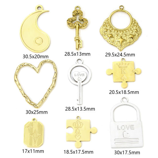Изображение Eco-friendly 304 Stainless Steel Geometric Charms Multicolor Key Heart Message " LOVE " Hollow