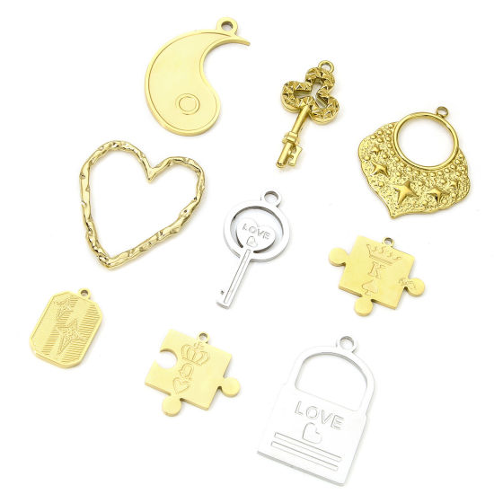 Picture of Eco-friendly 304 Stainless Steel Geometric Charms Multicolor Key Heart Message " LOVE " Hollow