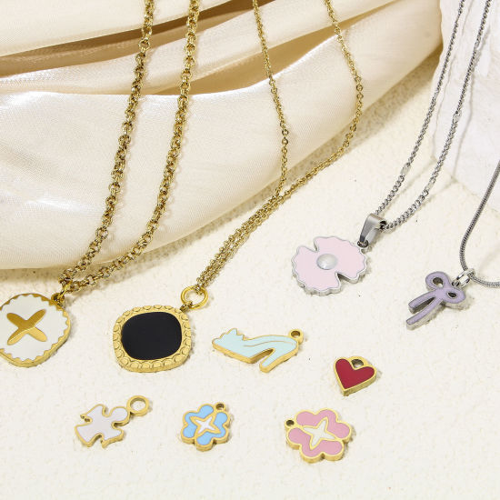 Picture of Eco-friendly Vacuum Plating 304 Stainless Steel Stylish Charms Multicolor Pale Lilac Bowknot Enamel